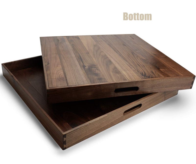 MAGIGO 24 x 24 Inches Extra Large Square Black Walnut Wood Ottoman Tray with Handles, Serve Tea, Coffee or Breakfast in Bed, Classic Wooden Decorative Serving Tray - Image 4